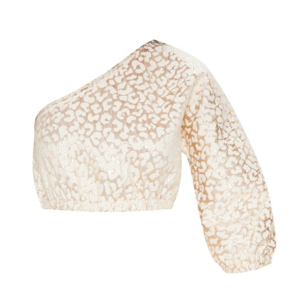 PrettyLittleThing Gold Foil Print OneShoulder Crop